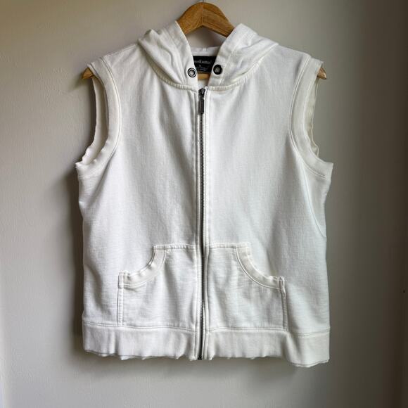 Norma Kamali White Sleeveless Zip Hoodie Vest Size L - Picture 1 of 6